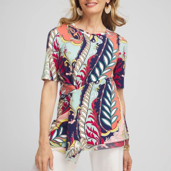 Chicos size 3 /XL touch of cool abstract draped tunic top colorful short sleeve - Picture 1 of 14